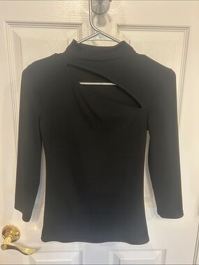 Guess Black Long Sleeve Cutout Mock Neck Sweater